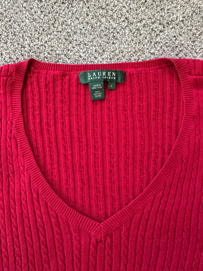 Woman's Large Ralph Lauren Red Thin Cable Knit