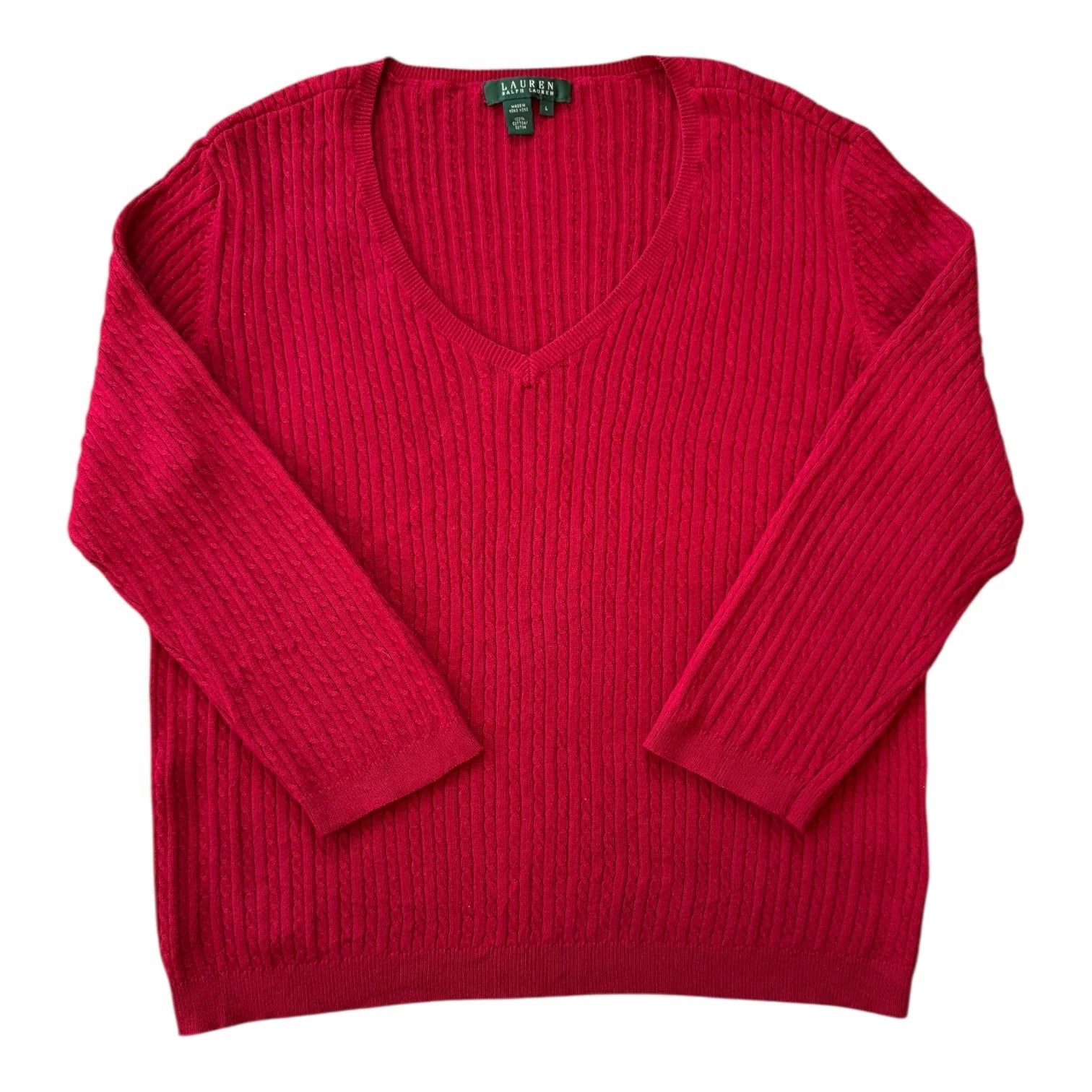 Woman's Large Ralph Lauren Red Thin Cable Knit
