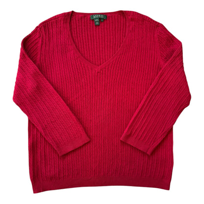 Woman's Large Ralph Lauren Red Thin Cable Knit