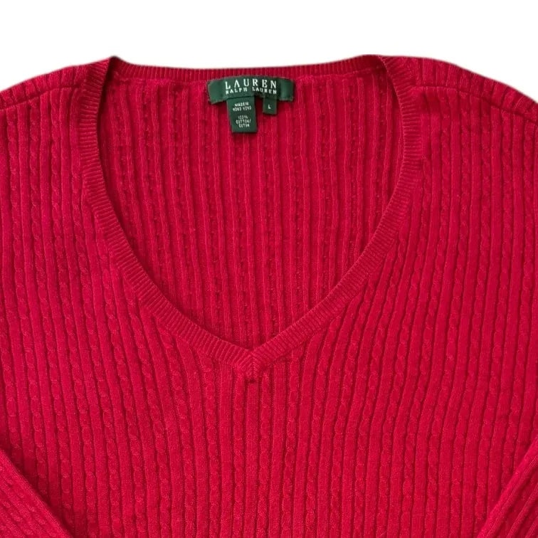 Woman's Large Ralph Lauren Red Thin Cable Knit
