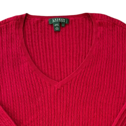 Woman's Large Ralph Lauren Red Thin Cable Knit