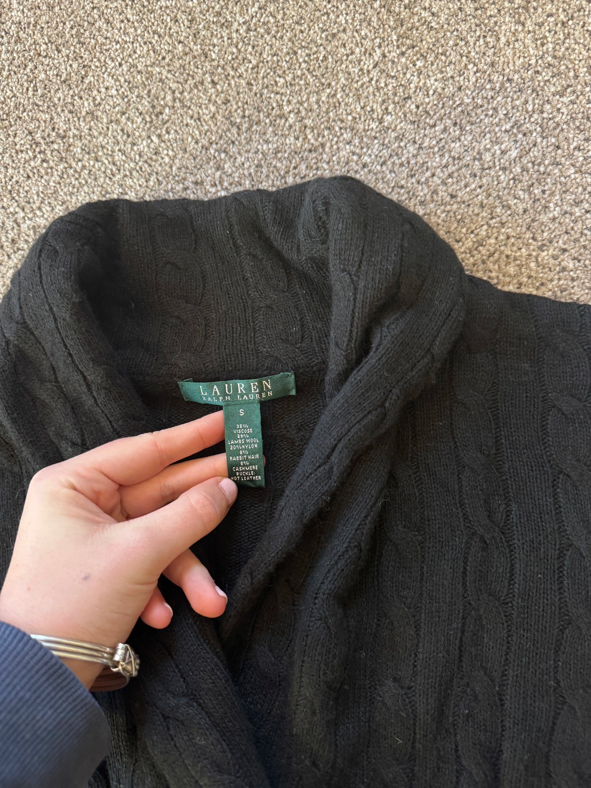 Woman's Small Ralph Lauren Black Cable Knit Wrap Cardigan