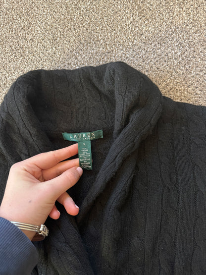 Woman's Small Ralph Lauren Black Cable Knit Wrap Cardigan