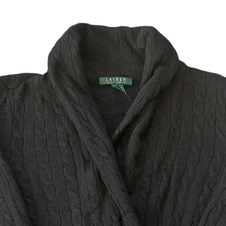Woman's Small Ralph Lauren Black Cable Knit Wrap Cardigan