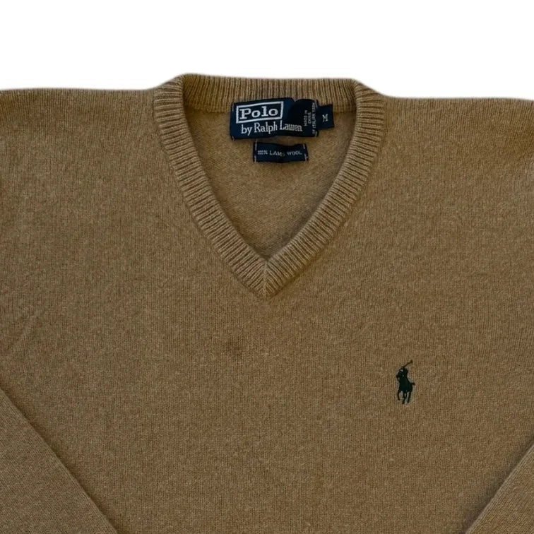 Medium Ralph Lauren Brown Lambswool V-Neck Jumper