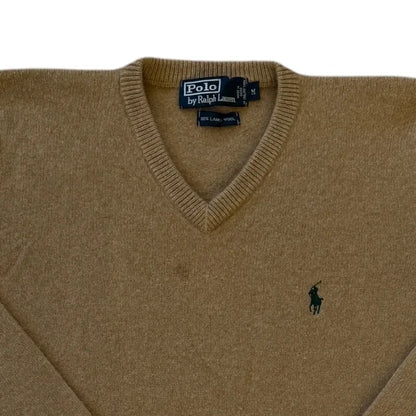 Medium Ralph Lauren Brown Lambswool V-Neck Jumper