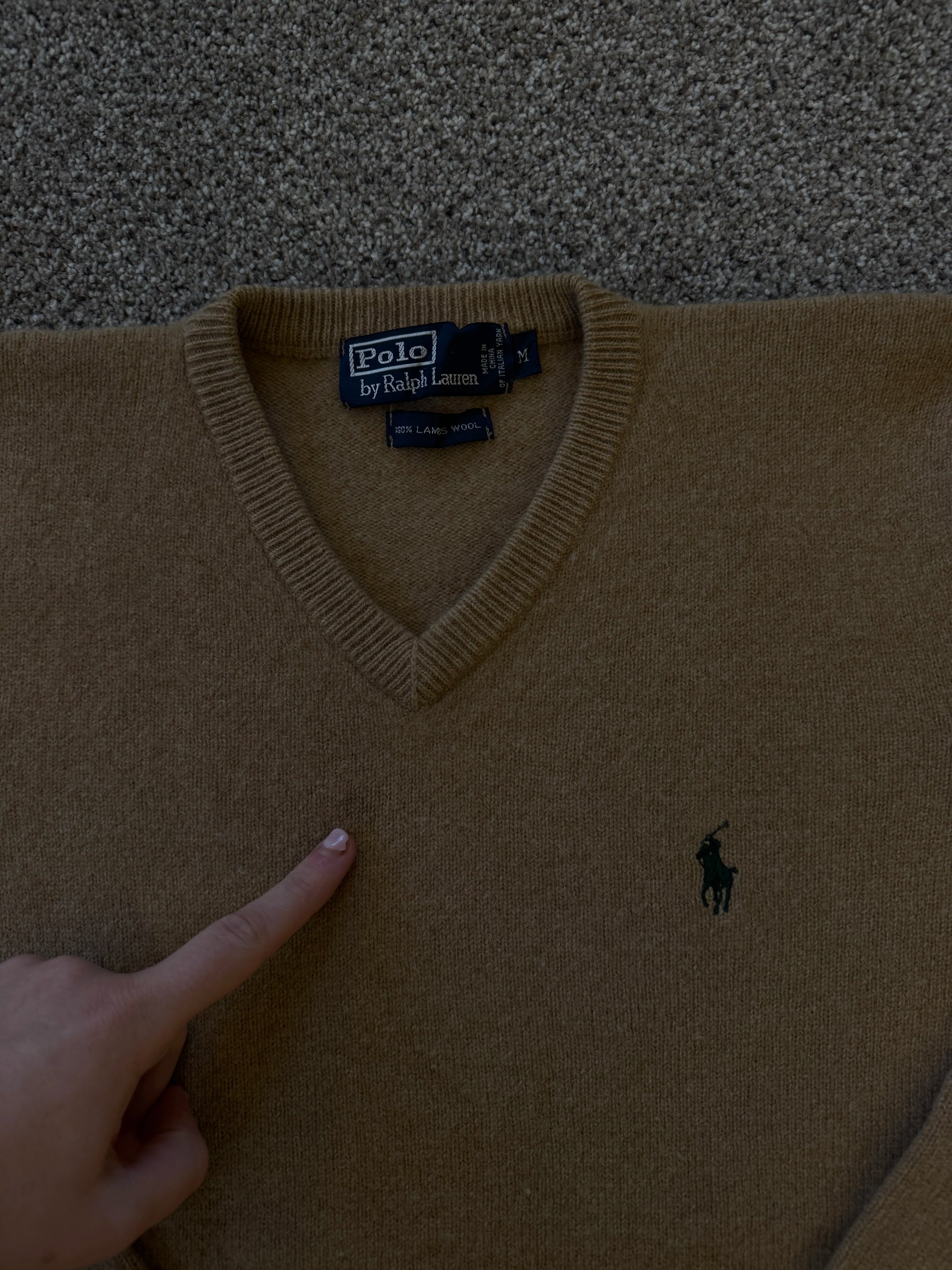 Medium Ralph Lauren Brown Lambswool V-Neck Jumper