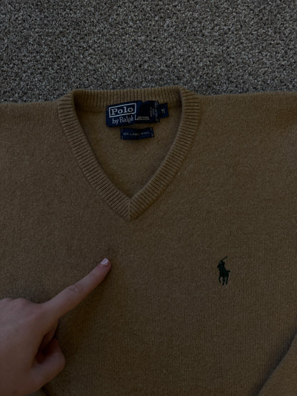 Medium Ralph Lauren Brown Lambswool V-Neck Jumper