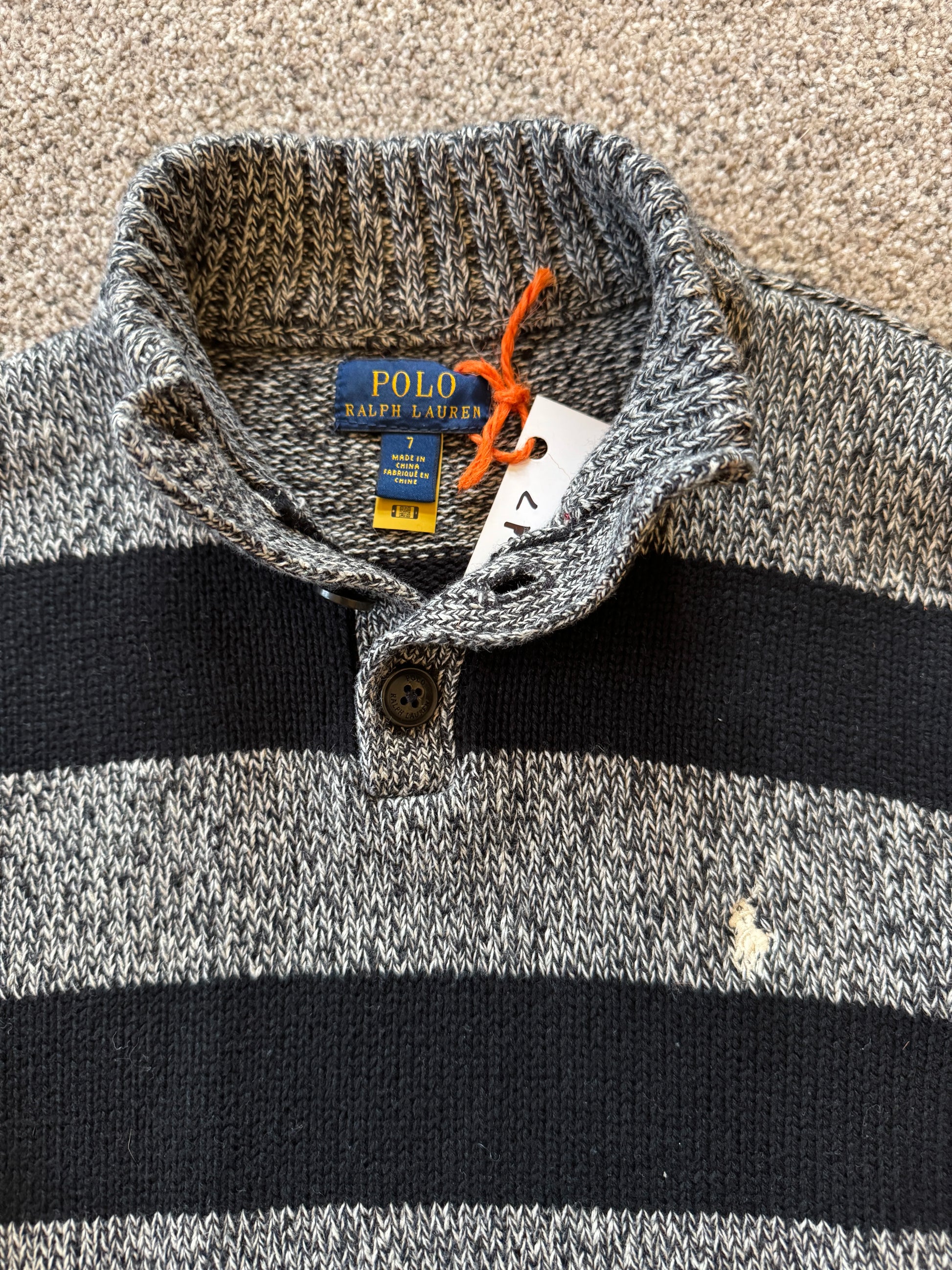 Aged 7 Ralph Lauren Grey Knitted 1/4 Button