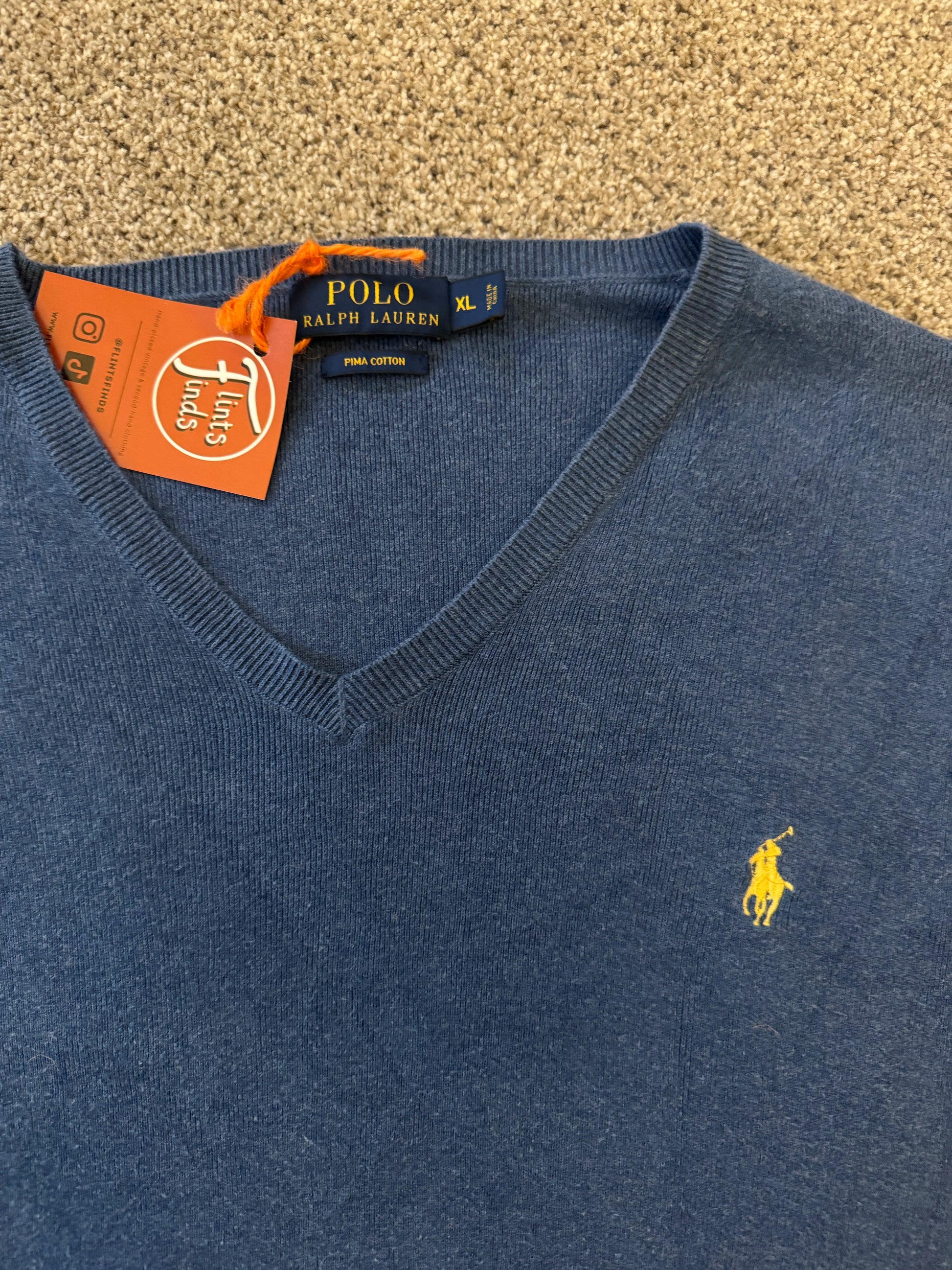 Extra large Ralph Lauren Blue V-Neck Jumper