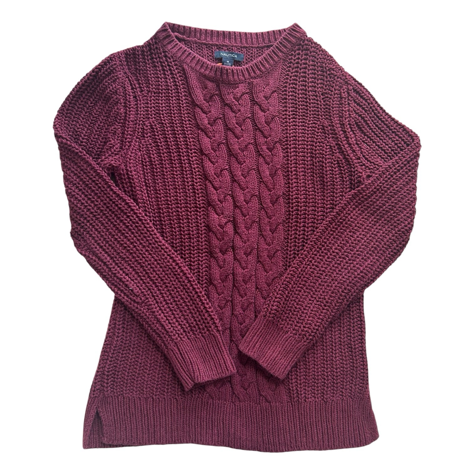 Woman's Medium Nautica Burgundy Red Knitted Ribbed Jumper