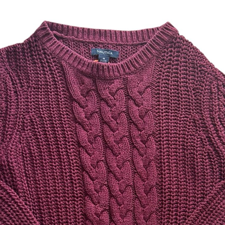 Woman's Medium Nautica Burgundy Red Knitted Ribbed Jumper