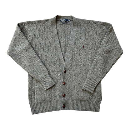 Large Ralph Lauren Grey Cable Knit Shetland Wool Cardigan