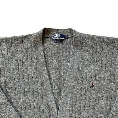 Large Ralph Lauren Grey Cable Knit Shetland Wool Cardigan