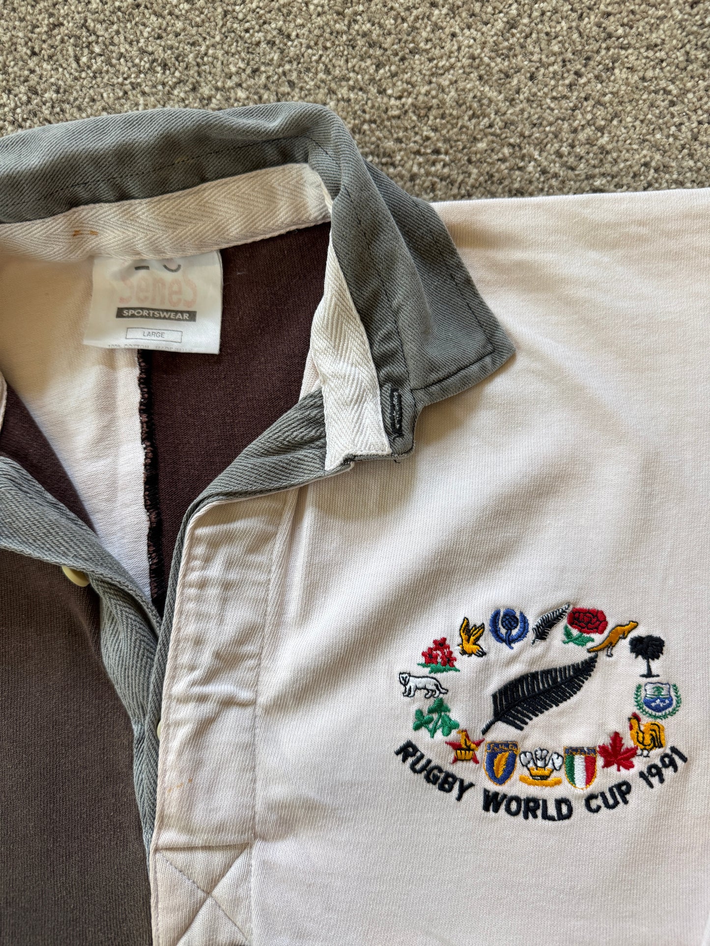 Large Rugby World Cup 1991 Brown Rugby Shirt