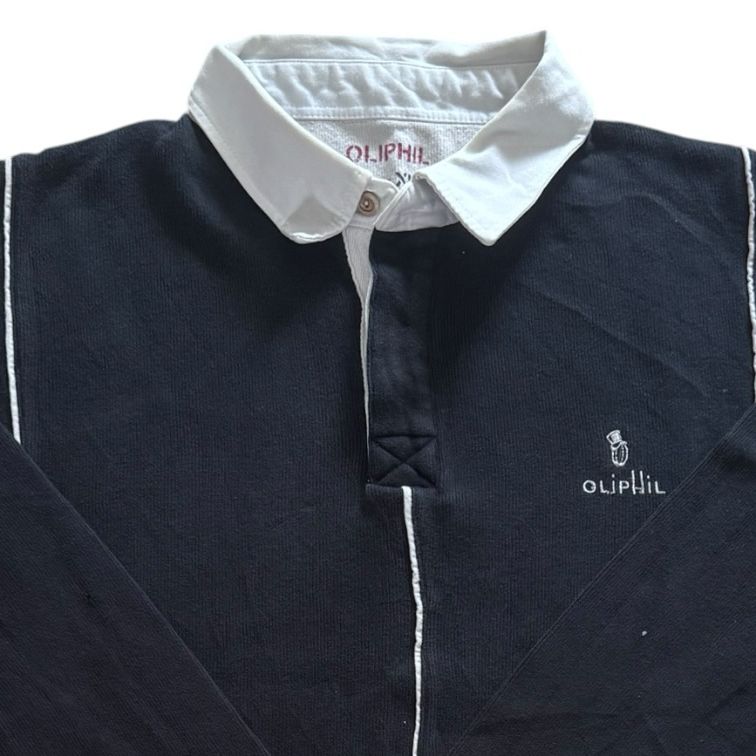 Extra large Oliphil Black and White Back Graphic Rugby Shirt