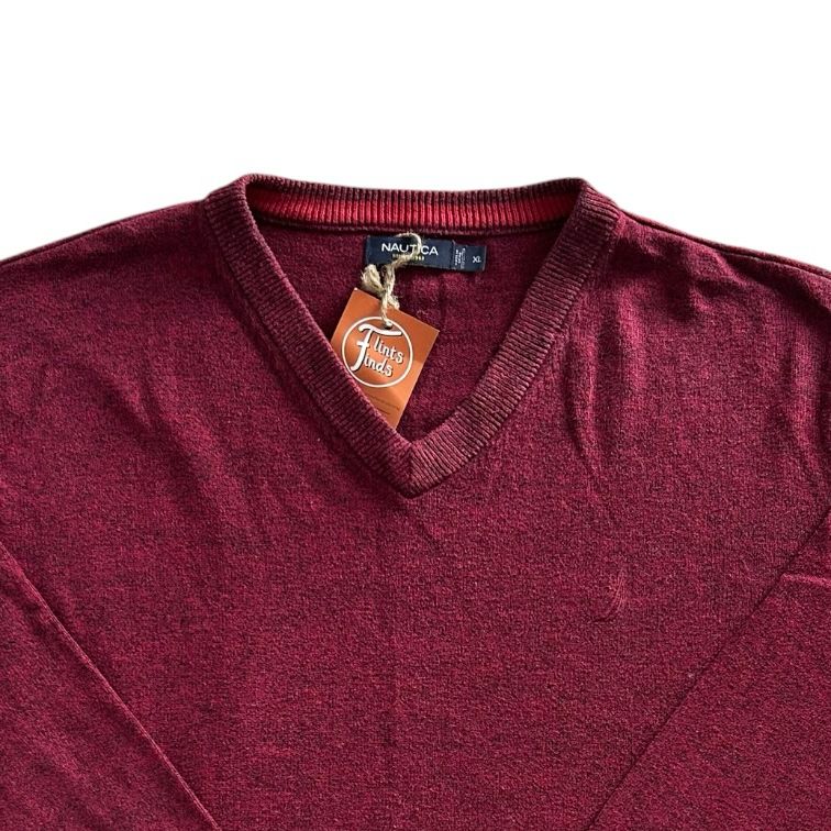 Extra large Nautica Burgundy Red V-Neck Jumper