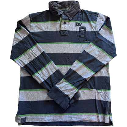 Large Esprit Grey, Green and Navy Rugby Shirt - sewn hole