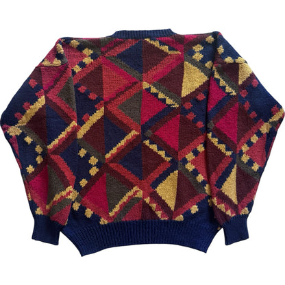 Large British Khaki Multicoloured Funky Knit Jumper
