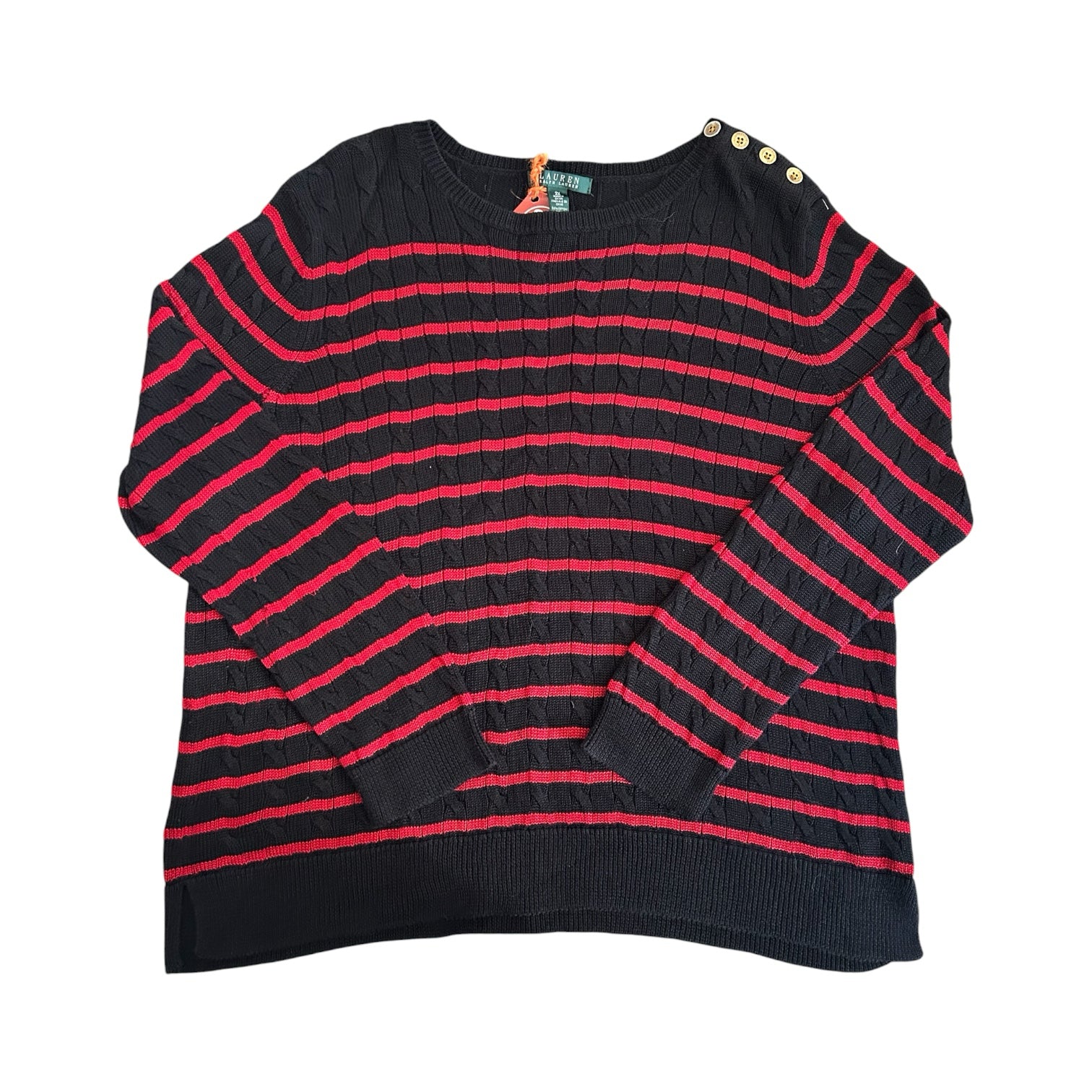 Woman's XXL Ralph Lauren Black and Red Cable Knit Jumper