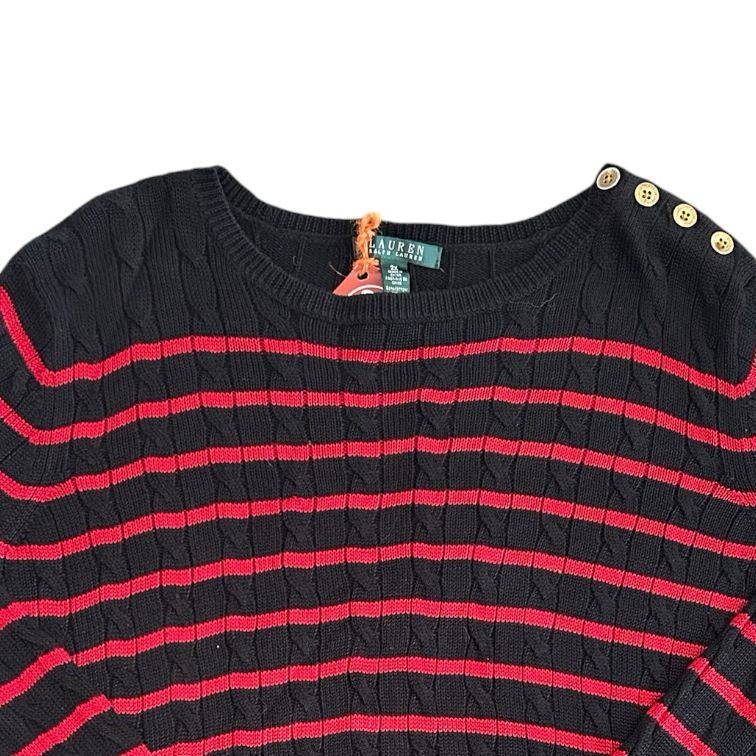 Woman's XXL Ralph Lauren Black and Red Cable Knit Jumper