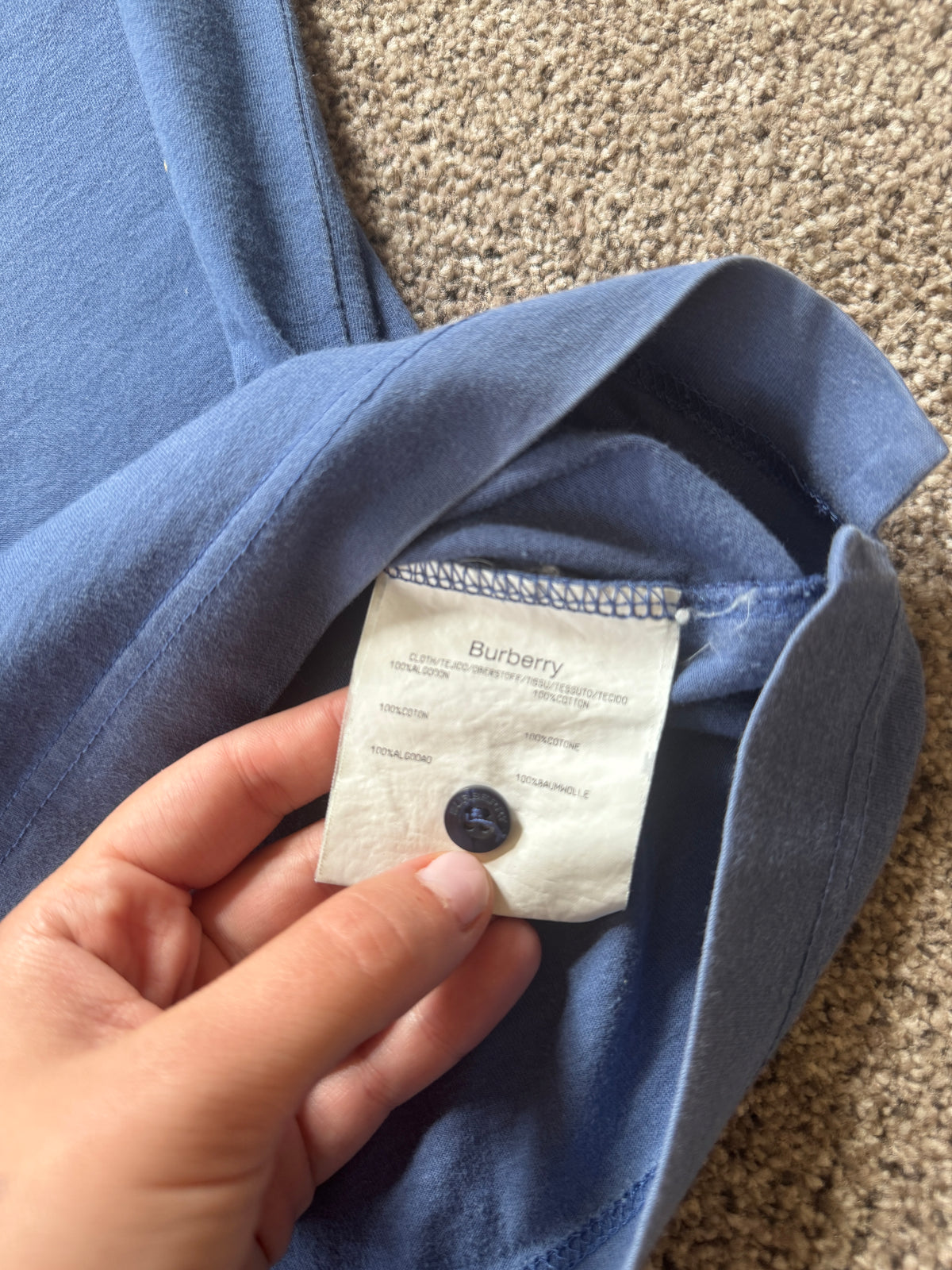Large 90s Burberry Blue with Nova Check Detailed Rugby Shirt