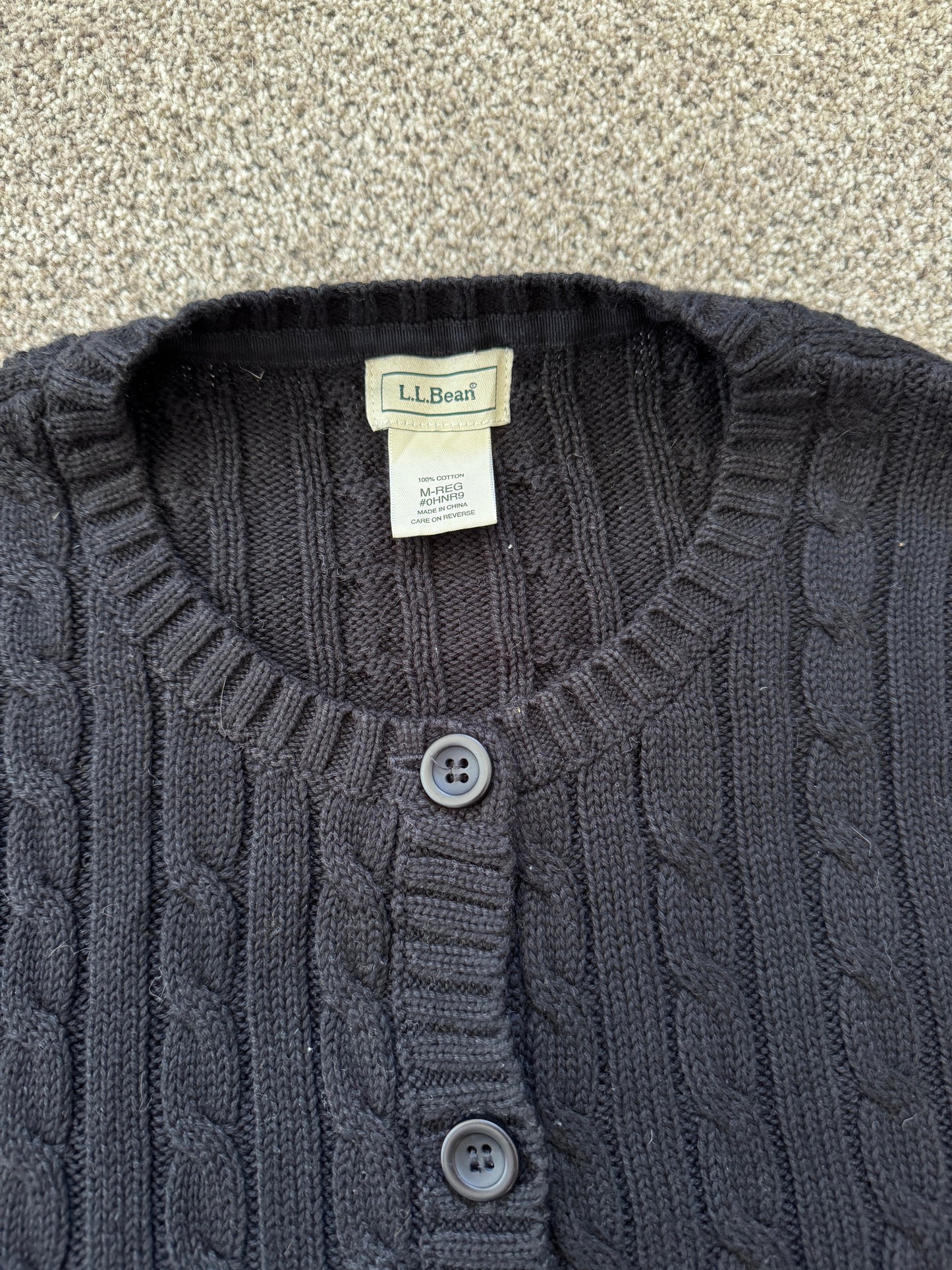Woman's Medium L.L.bean Black Cable Knit Cardigan
