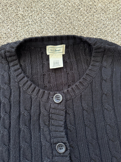 Woman's Medium L.L.bean Black Cable Knit Cardigan