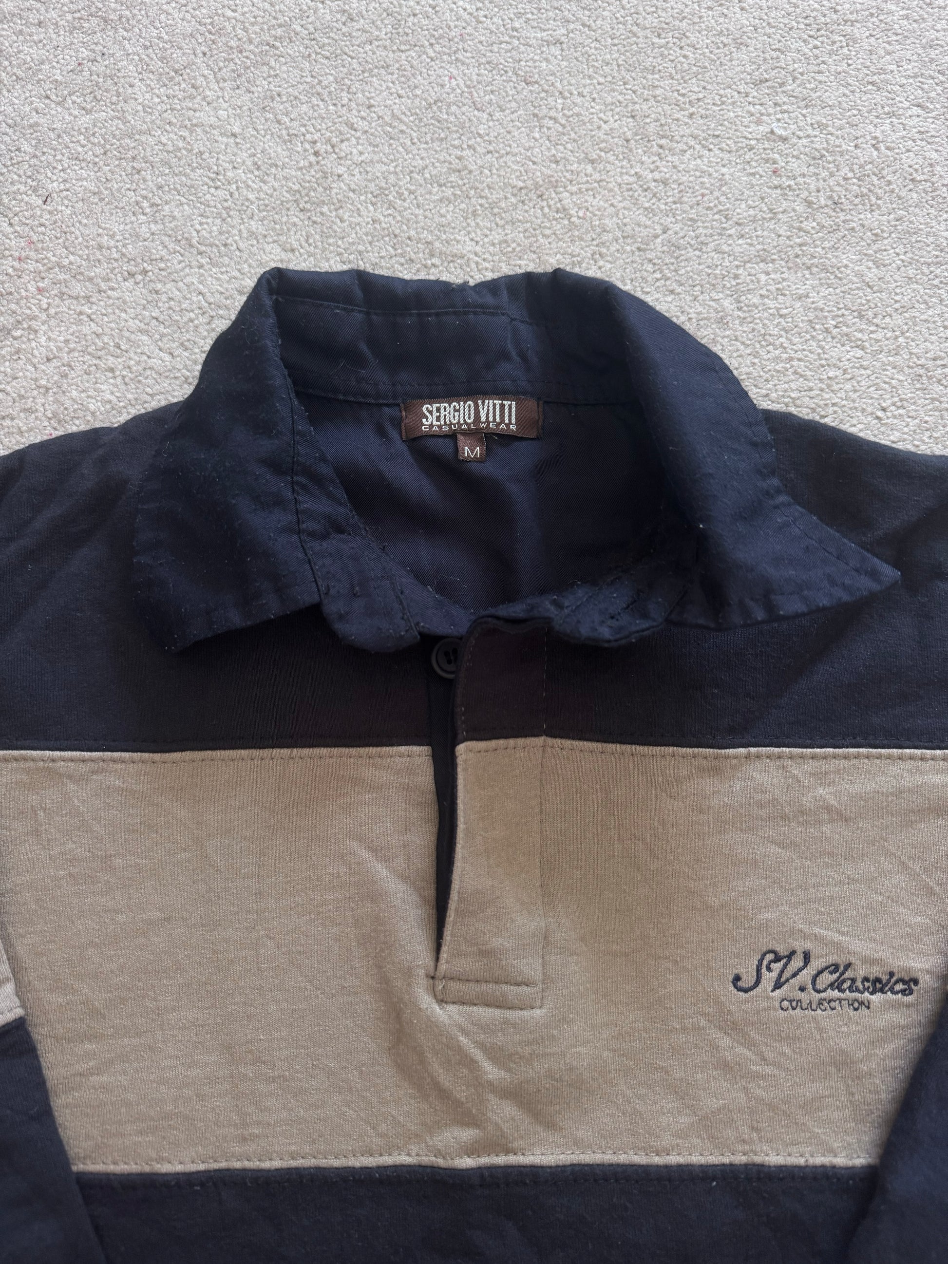Medium Sergio Vitti Navy and Beige Rugby Shirt