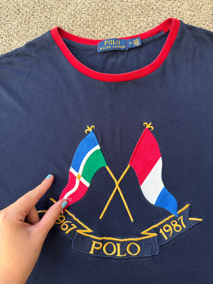 Medium Ralph Lauren Navy Cross Flags T-Shirt