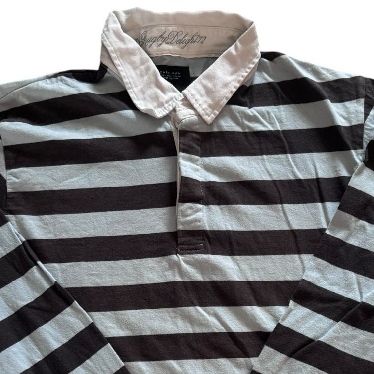 Large Zara Brown and Blue Rugby Shirt