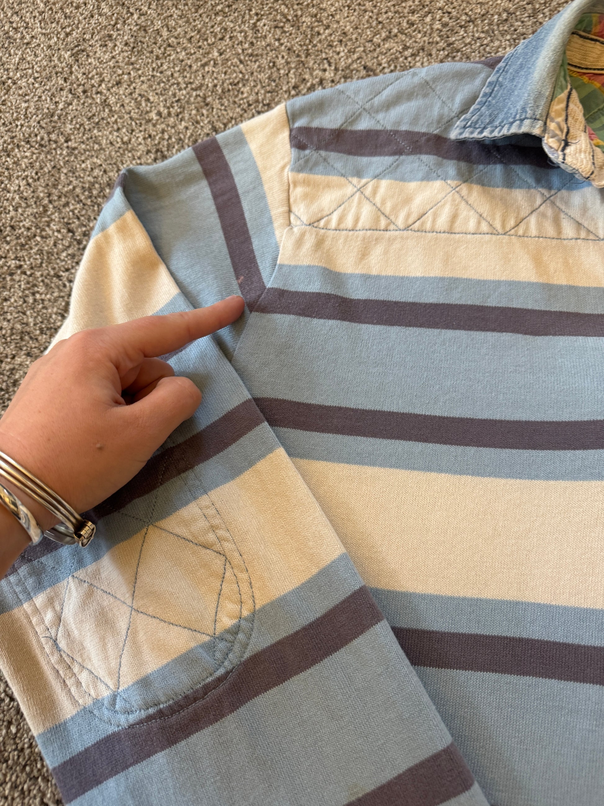 Large Gant Blue Striped Rugby Shirt - Marked