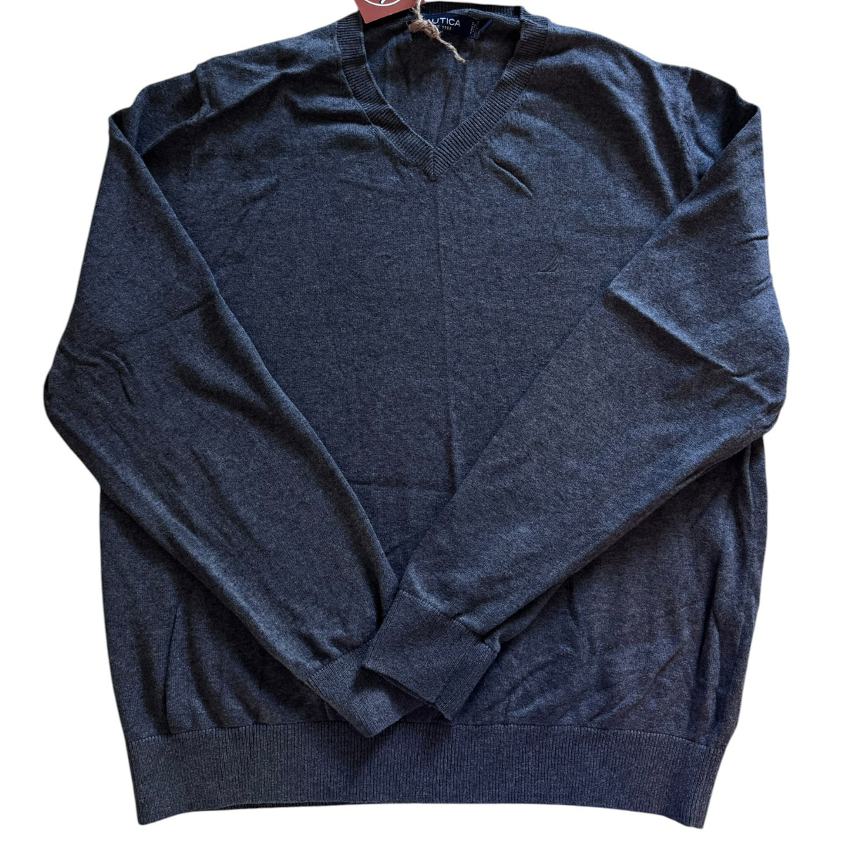 Medium Nautica Washed Navy Blue V-Neck Jumper