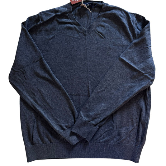 Medium Nautica Washed Navy Blue V-Neck Jumper