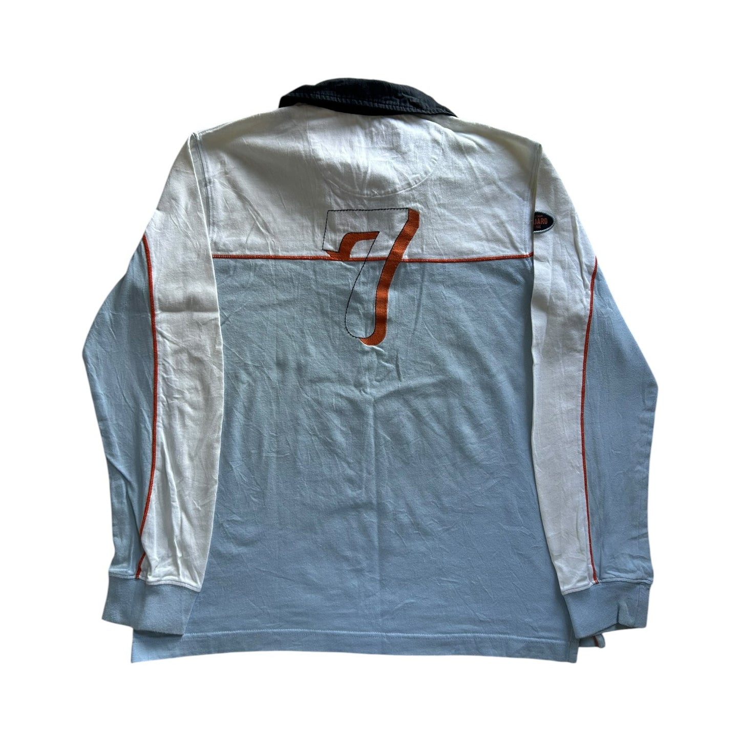 Medium Dutti Sports Blue and White Rugby Shirt