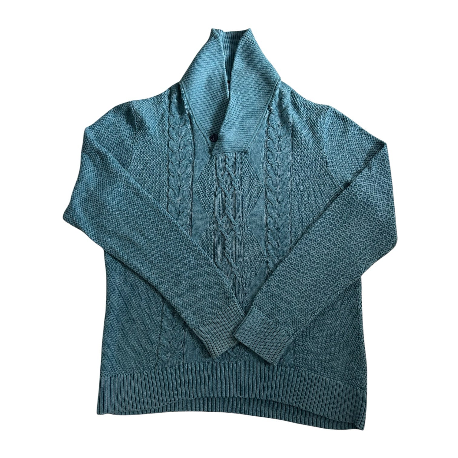 Extra large Tommy Hilfiger Blue Cable Knit Shawl Neck Jumper