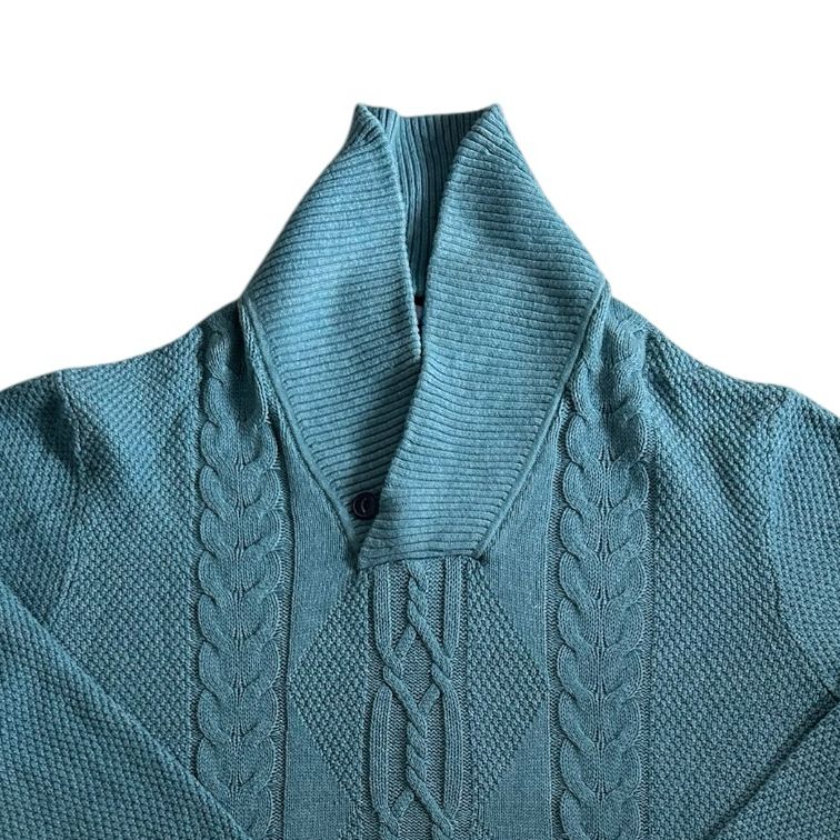 Extra large Tommy Hilfiger Blue Cable Knit Shawl Neck Jumper
