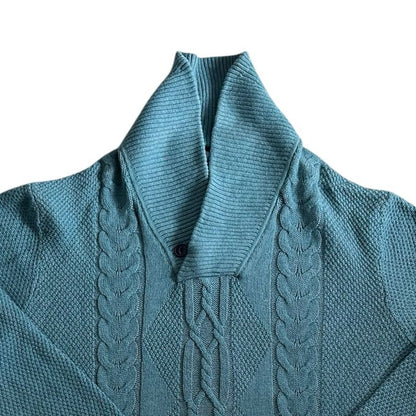 Extra large Tommy Hilfiger Blue Cable Knit Shawl Neck Jumper
