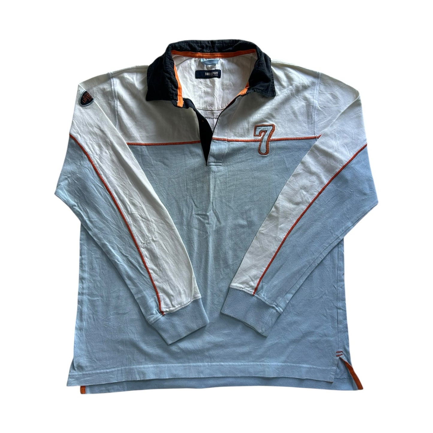 Medium Dutti Sports Blue and White Rugby Shirt