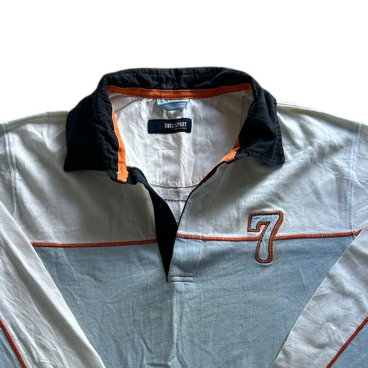 Medium Dutti Sports Blue and White Rugby Shirt