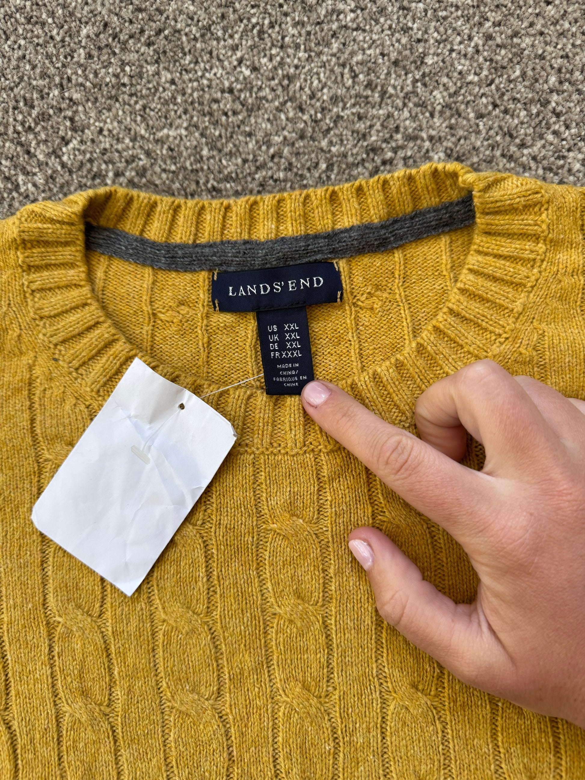 Woman's XXL Lands' End Yellow Cable Knit Jumper