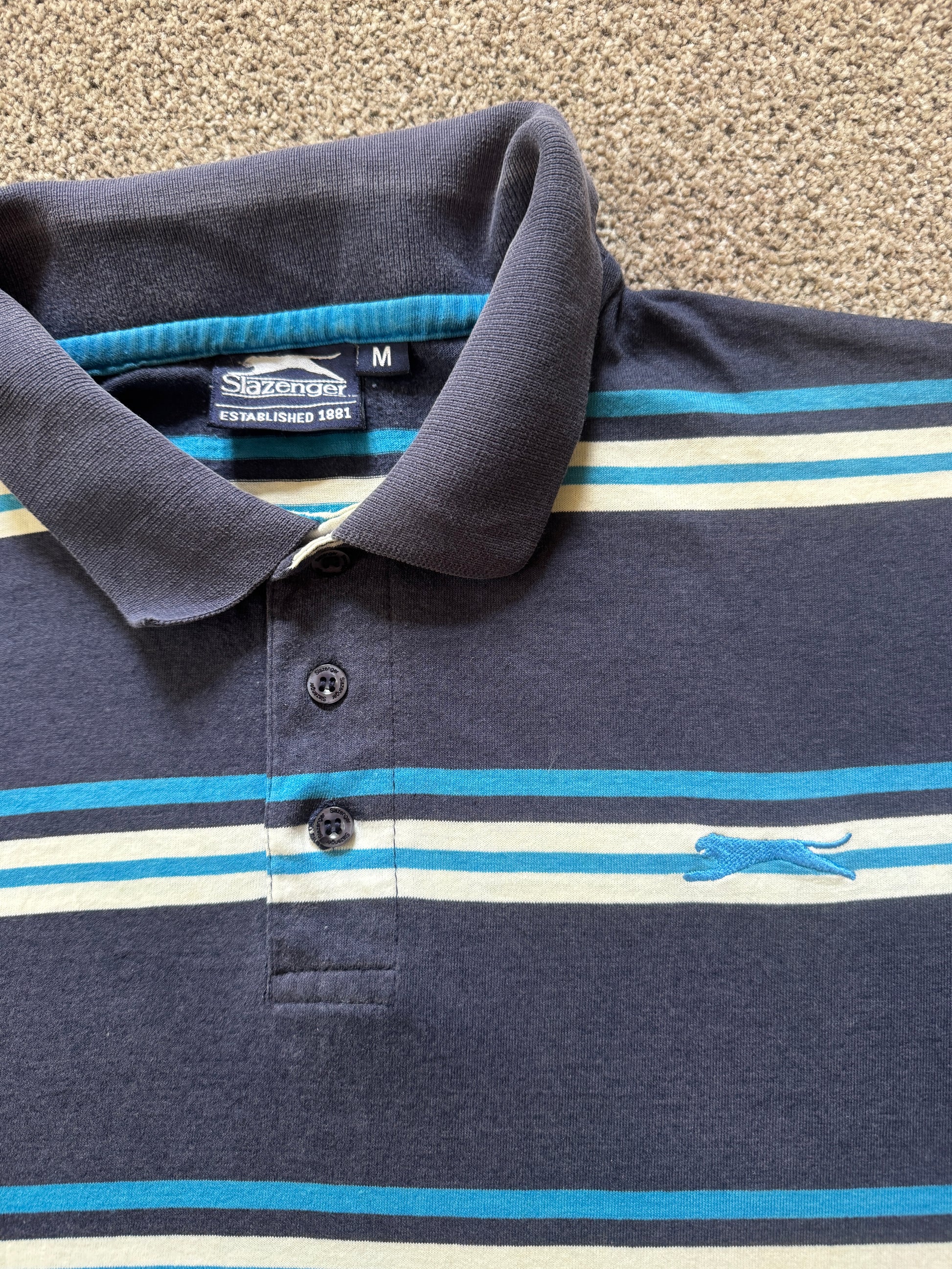 Medium Slazenger Navy Striped Polo Shirt