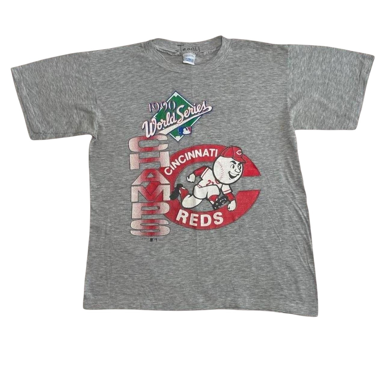 Large 1990 Cincinnati Reds World Champs MLB Grey T-Shirt