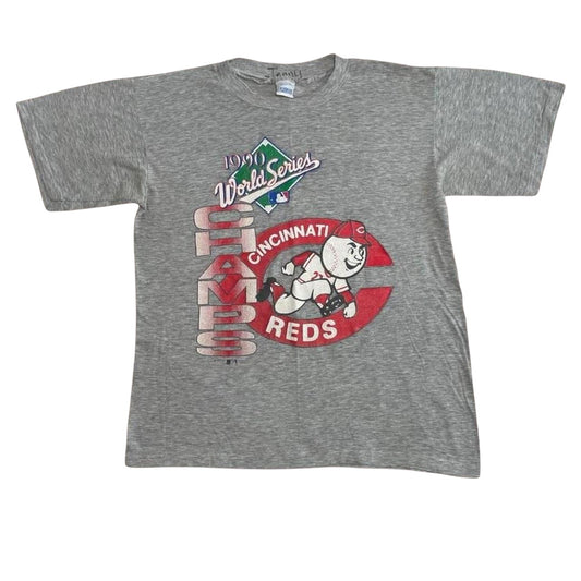 Large 1990 Cincinnati Reds World Champs MLB Grey T-Shirt