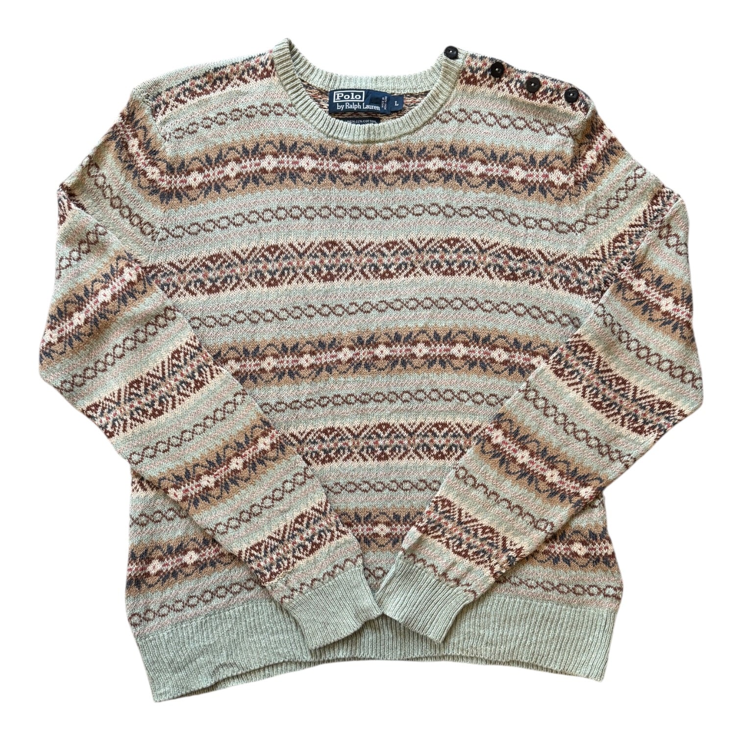 Woman's Large Ralph Lauren Green Fair Isle Knitted Jumper