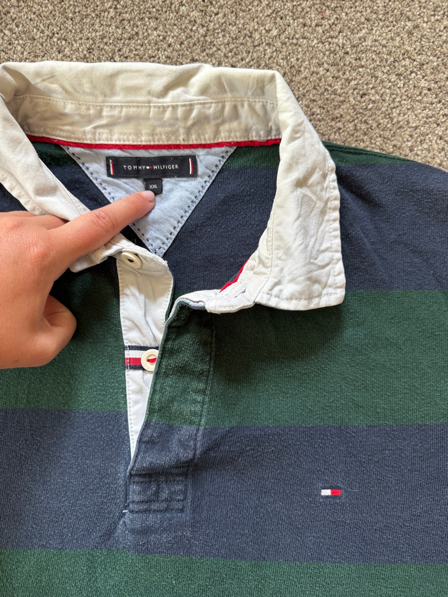 Extra large Tommy Hilfiger Green and Navy Rugby Shirt