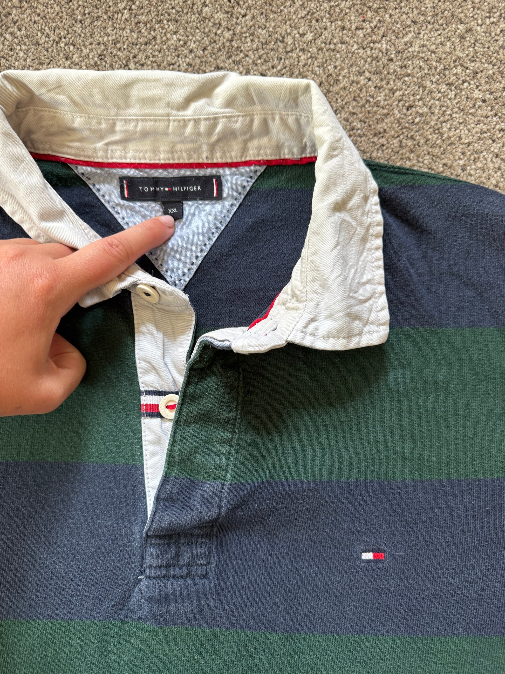 Extra large Tommy Hilfiger Green and Navy Rugby Shirt
