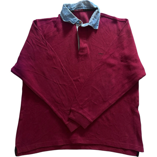 Large Throttleman Red Denim Collar Rugby Shirt
