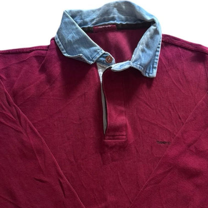 Large Throttleman Red Denim Collar Rugby Shirt