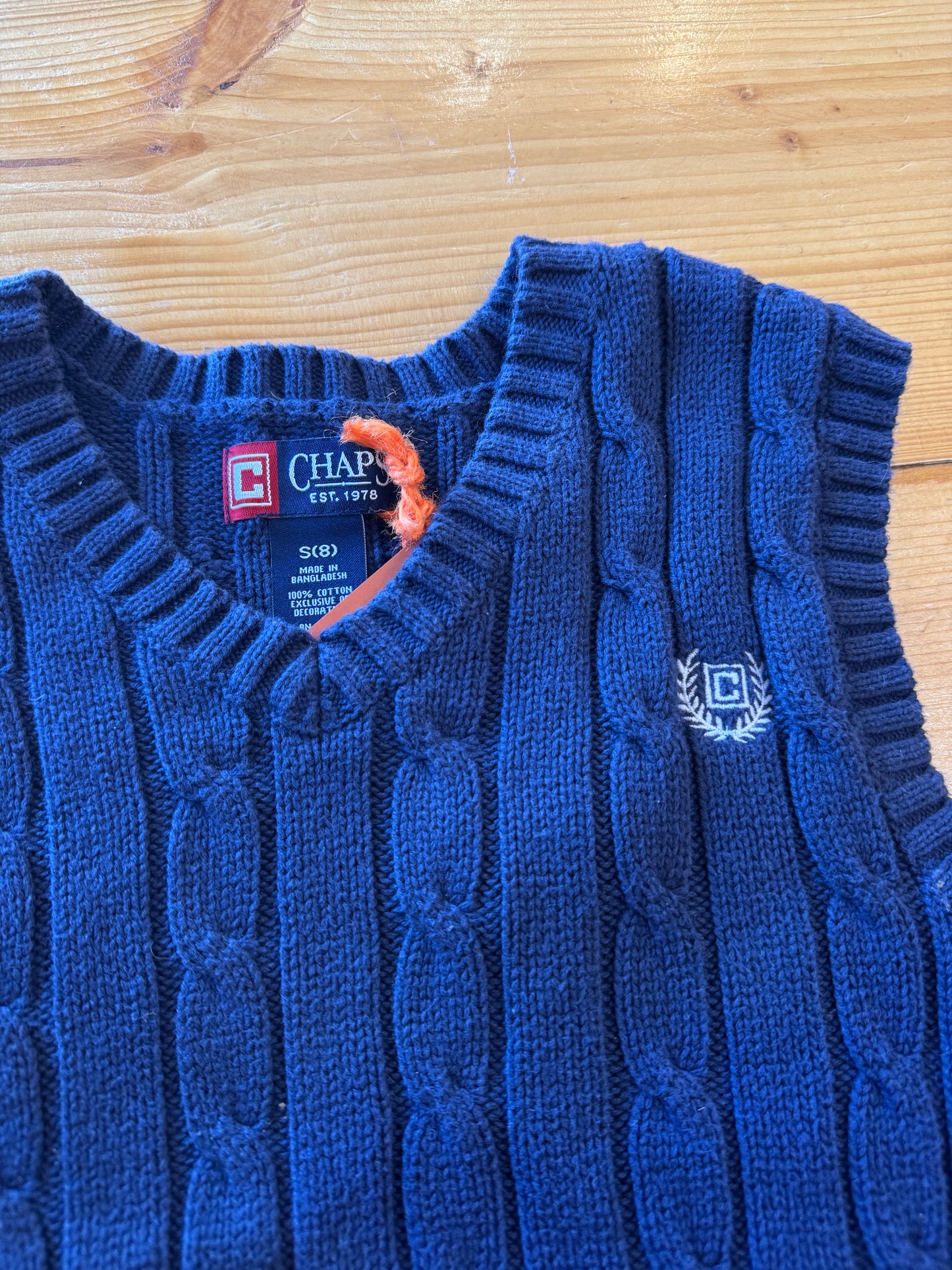 Aged 8 Chaps Navy Cable Knit Sweater Vest